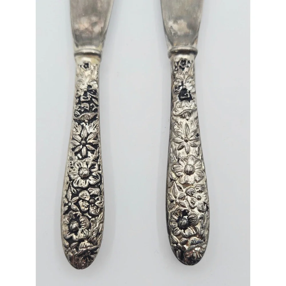 Godinger Silver Plated Floral Repousse Butter Spreaders Set of 2 Vintage Style